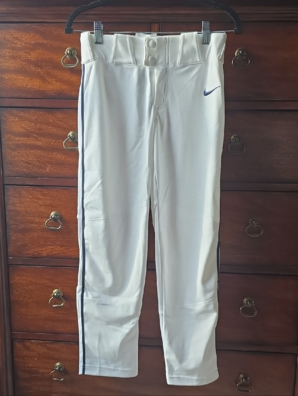 Nike White Baseball Pants with Navy Side Stripe